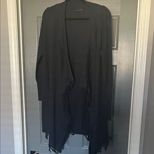 Elena Solano Open-Front Fringe Cardigan Sweater.